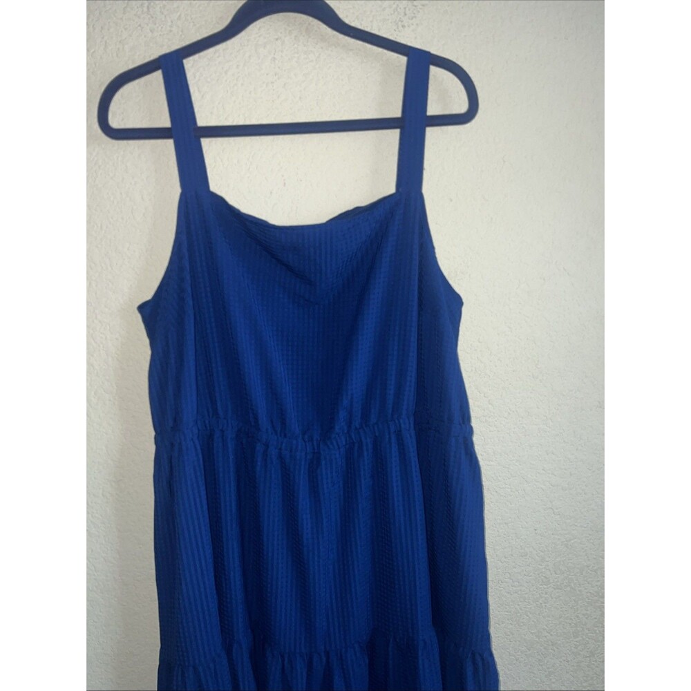 Ava & Viv long Dress Swing Check Blue Tiered Full Peasant Chore western 1x - Picture 3 of 8